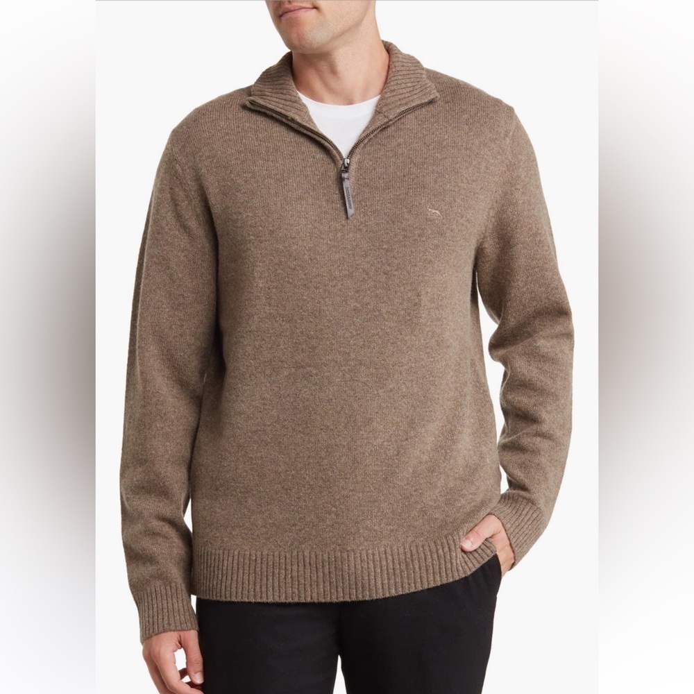 NWT $99 Rodd & Gunn Men's Wool "Jacks Bay knit” Quarter-Zip Sweater L Oatmeal